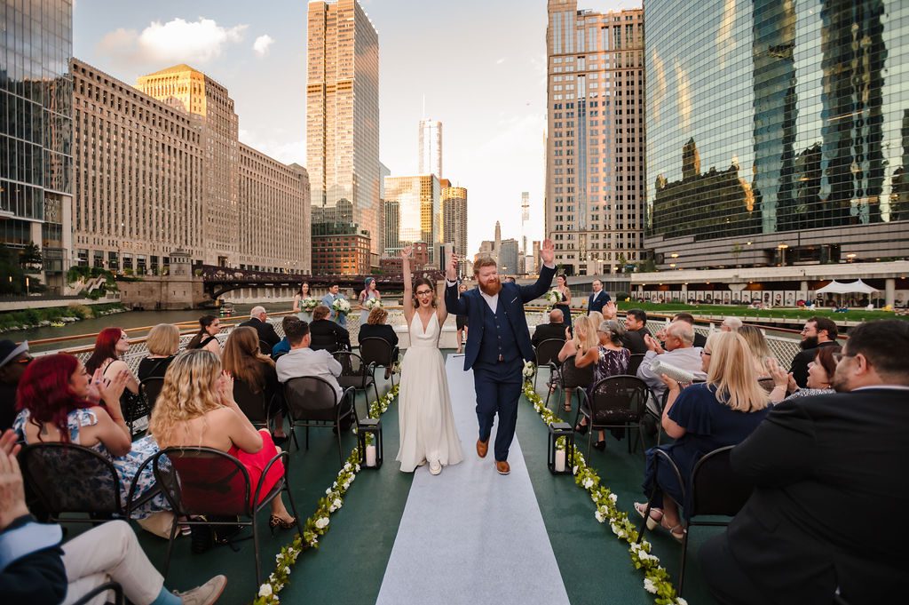 Bride and groom get married on top of Chicago's First Lady Cruise.