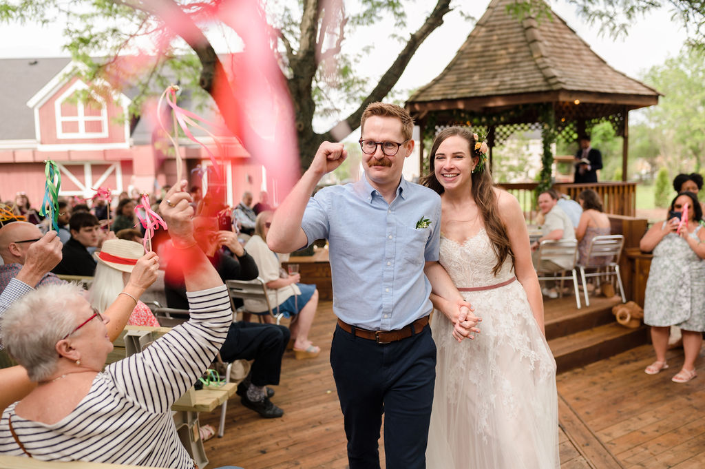 A couple get married in the Gazebo at Buffalo Creek Brewing in Long Grove, Illinois.