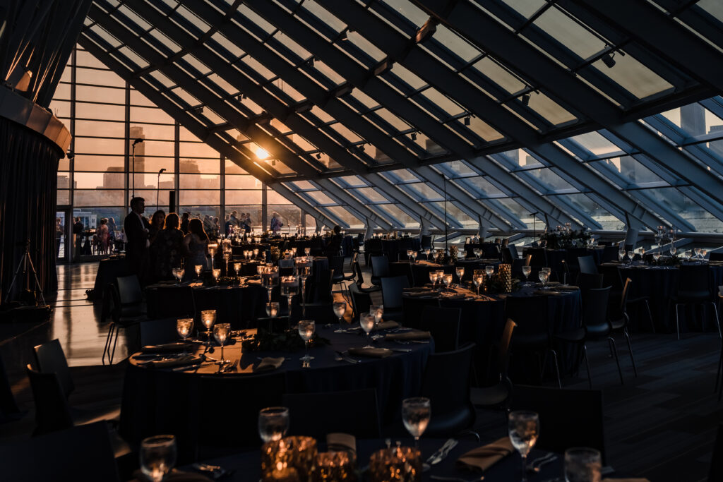 The Adler Planetarium at sunset at an unique wedding venue in Chicago.