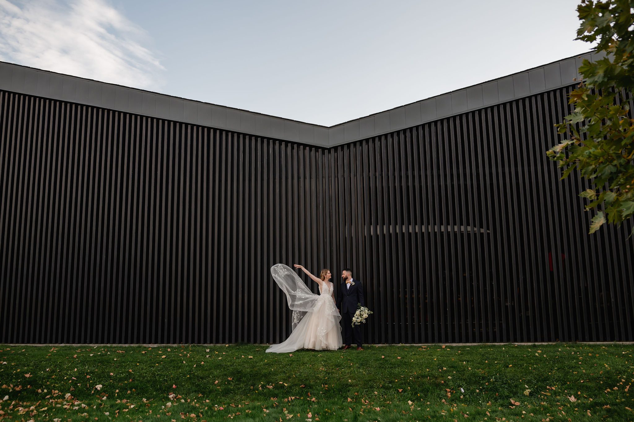 Wedding party at Clark Richard Park in Chicago with fall colors