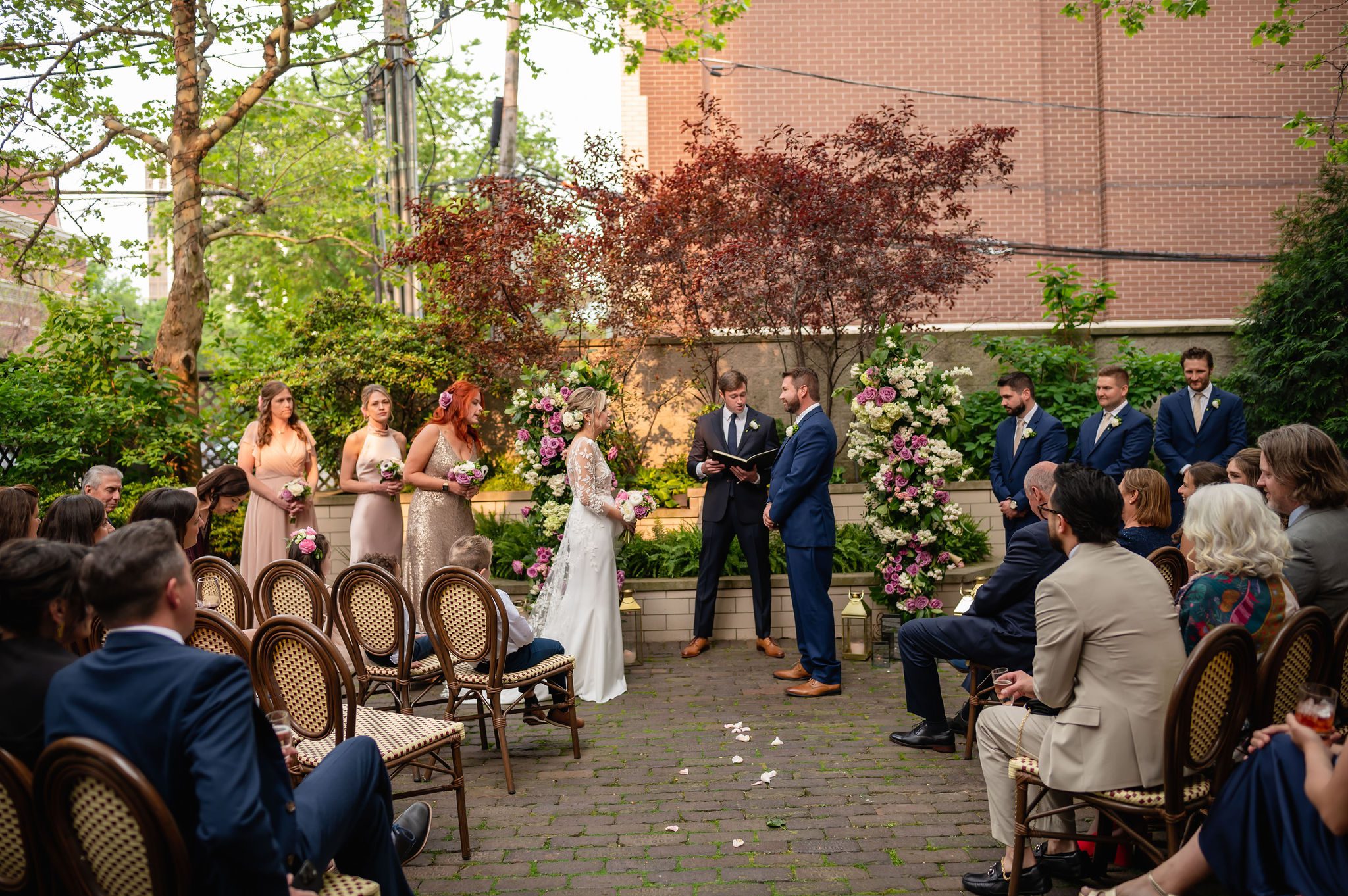 Couple gets married on the courtyard at the Firehouse Restaurant in Chicago.