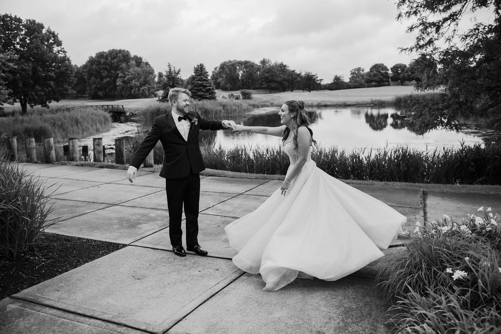 Bride and groom dance at Hilton Oak Brook Hills Resort.