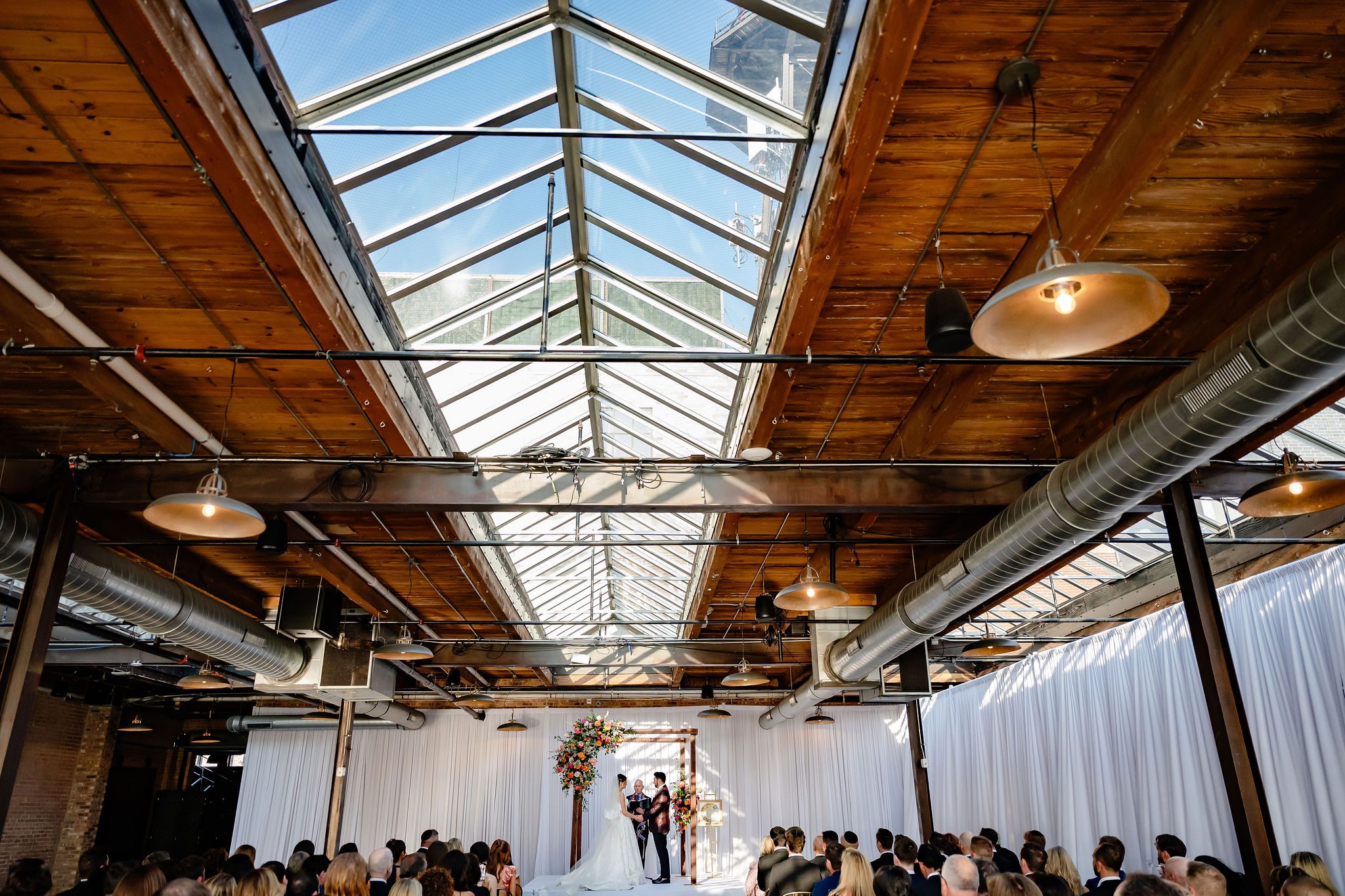 A couple get married at Morgan Manufacturing in Chicago.